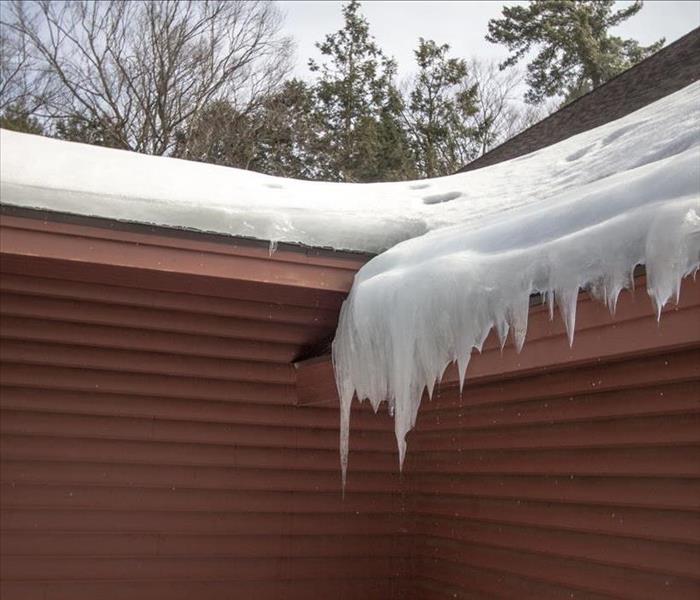 snow, ice on cabin roof
